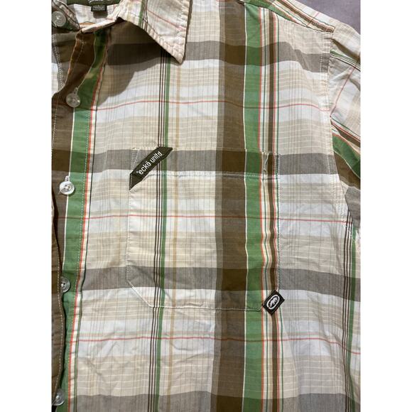 VINTAGE Y2K Ecko Unltd. Plaid Button Up Tan Brown Green Orange size L - Picture 3 of 4